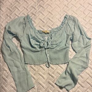 Light Blue Lace Trimmed cropped Women's Top from PacSun. XS